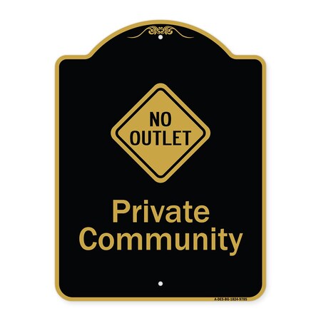 Signmission Designer Series-Private Community With No Outlet Symbol, 24" x 18", BG-1824-9785 A-DES-BG-1824-9785